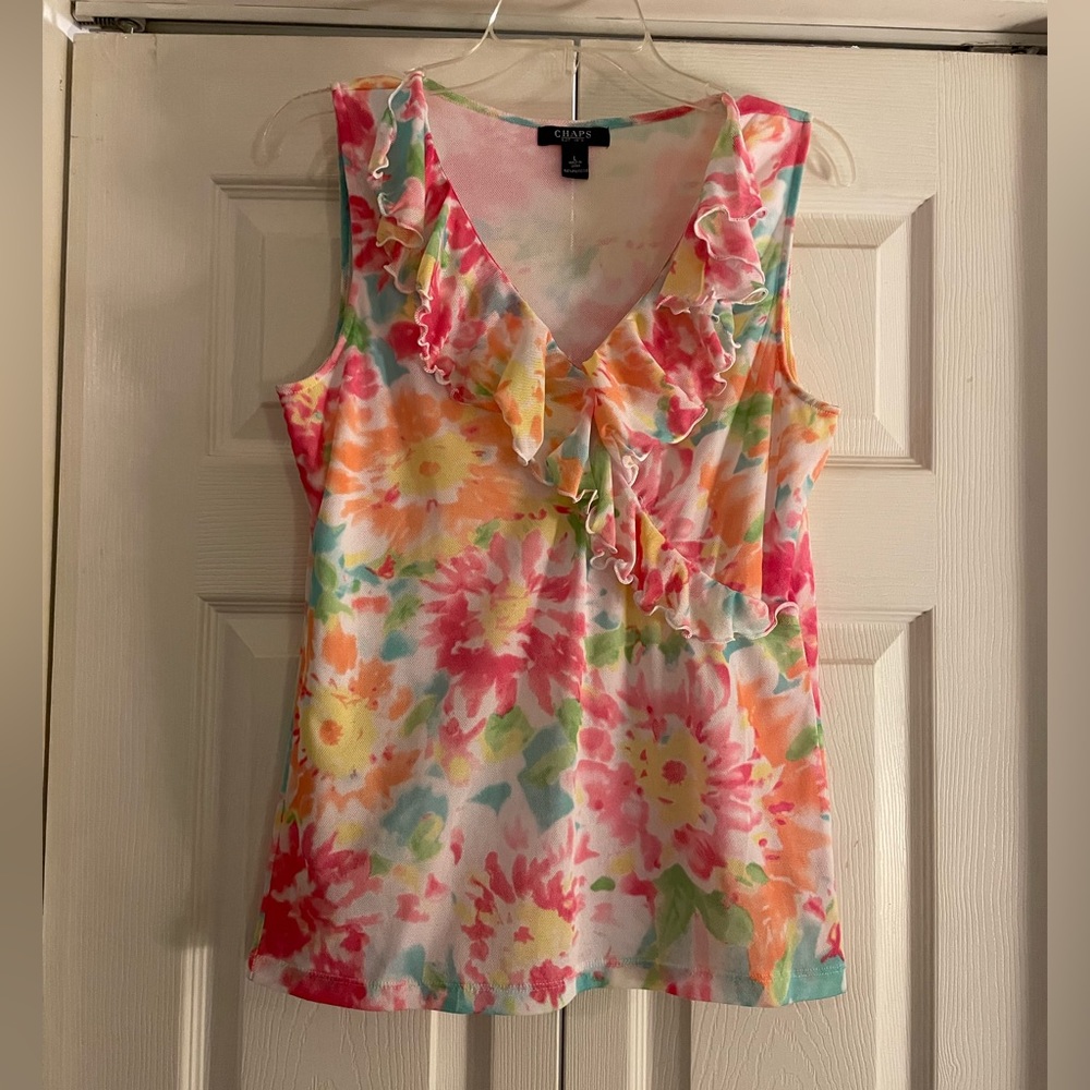 Chaps sleeveless ruffle tank